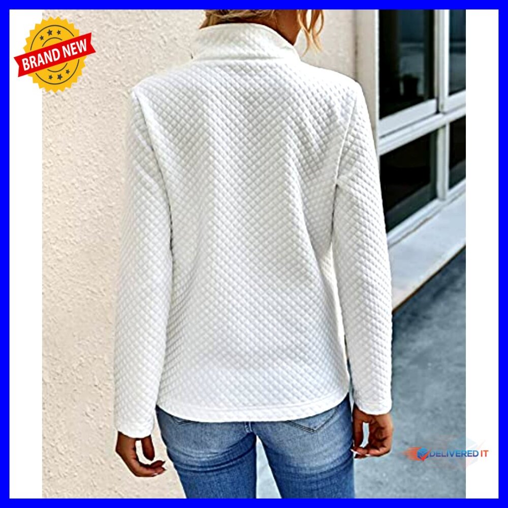 Quilted Pattern Lightweight Zipper Pullover Sweat… - image 4